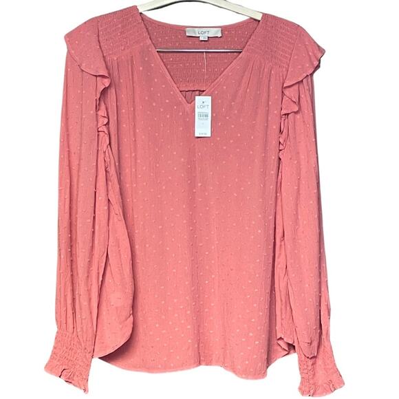 LOFT peasant blouse lightweight fairy ruffle feminine peach long sleeve size L - Picture 1 of 5